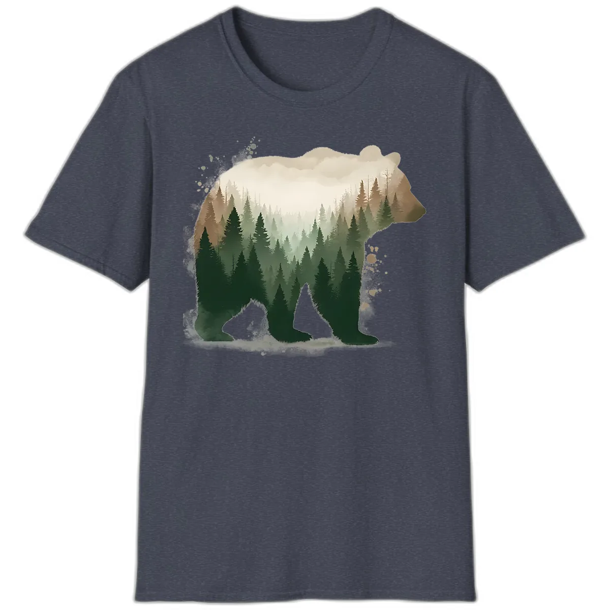 Bear Within The Forest Double Exposure T-Shirt in Heather Navy