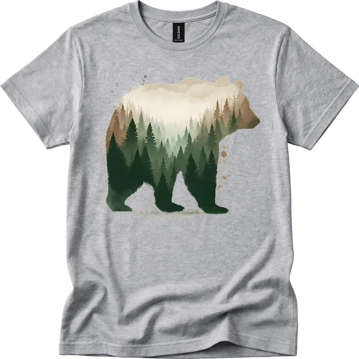 Bear Within The Forest Double Exposure T-Shirt in Sport Grey