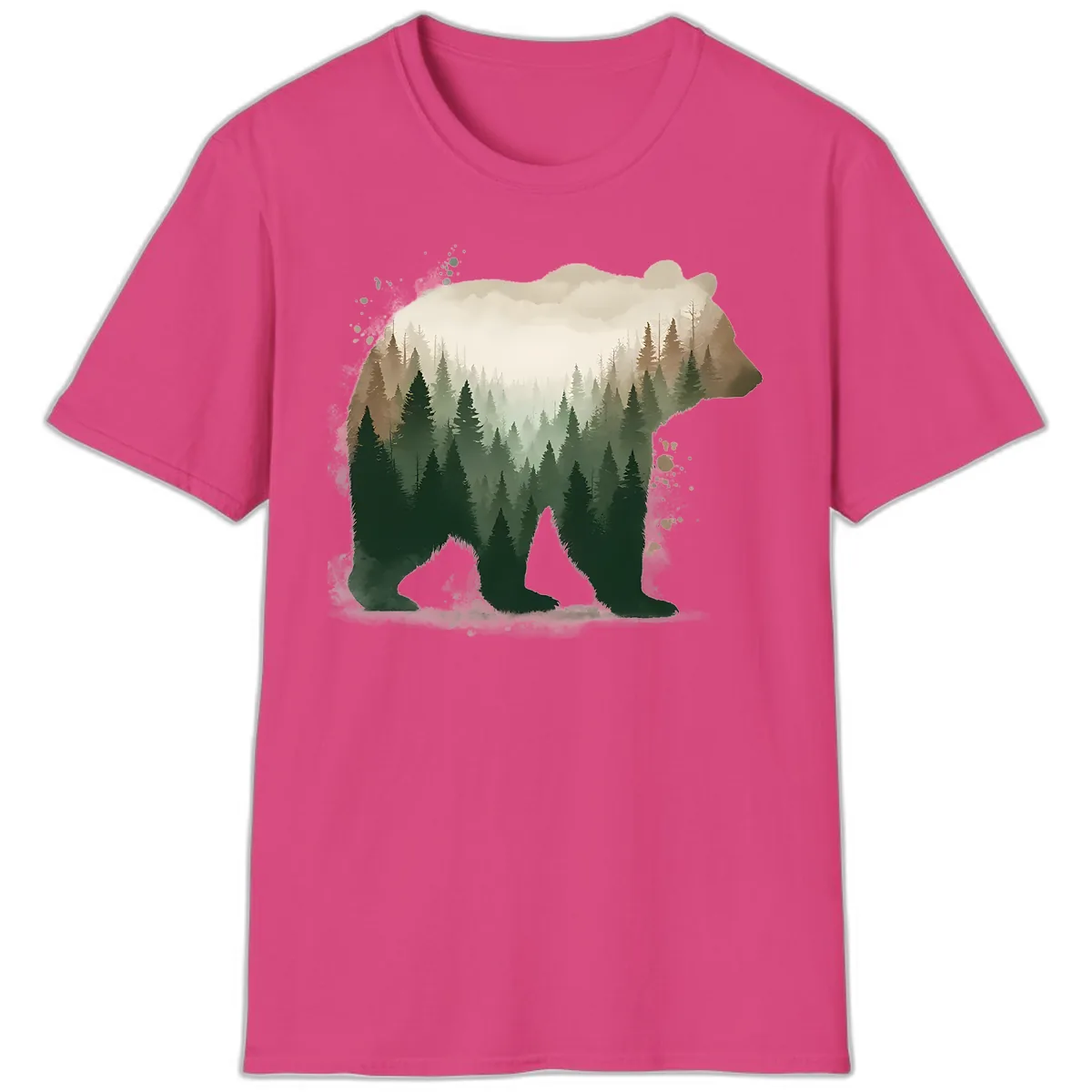 Bear Within The Forest Double Exposure T-Shirt in Heliconia