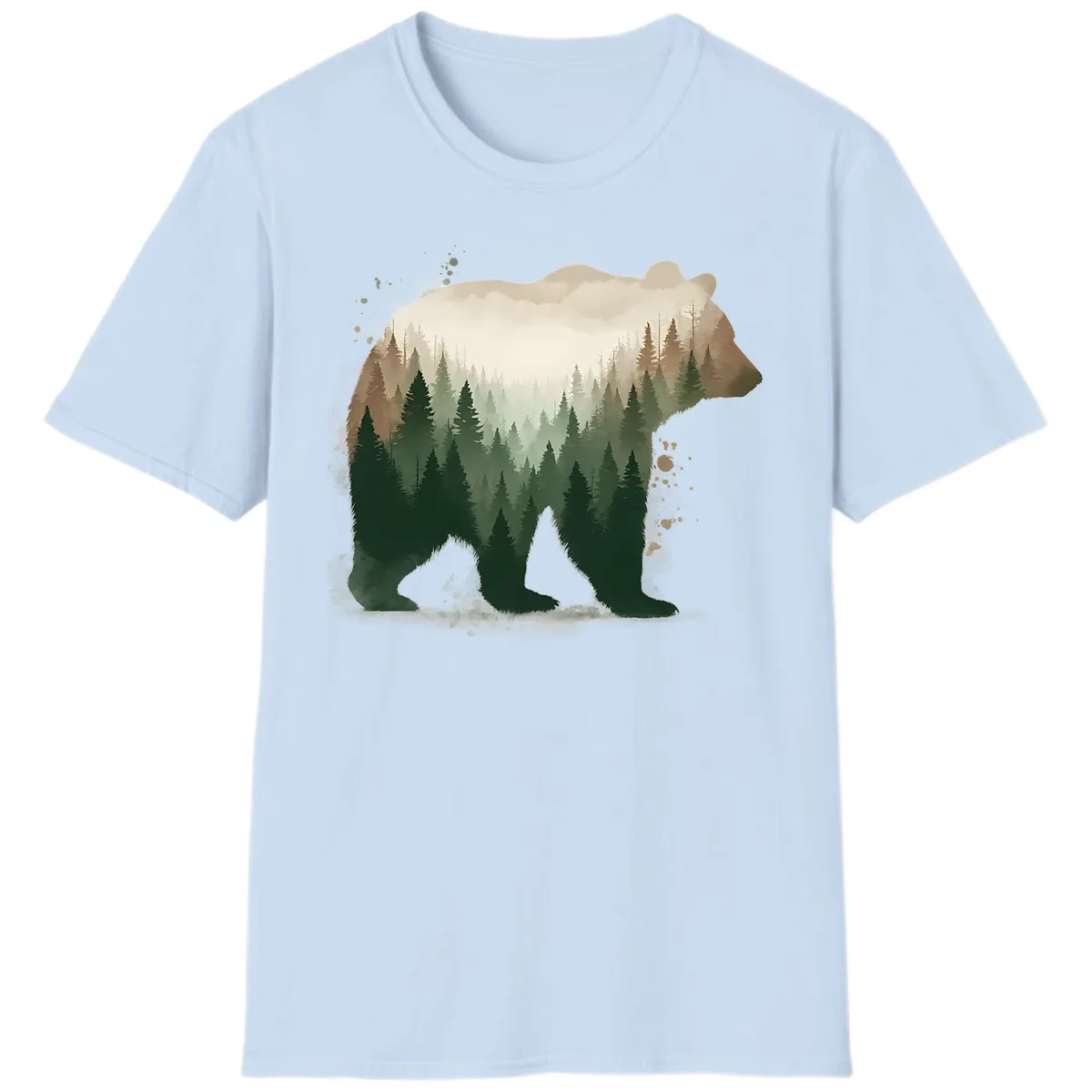 Bear Within The Forest Double Exposure T-Shirt in Light Blue