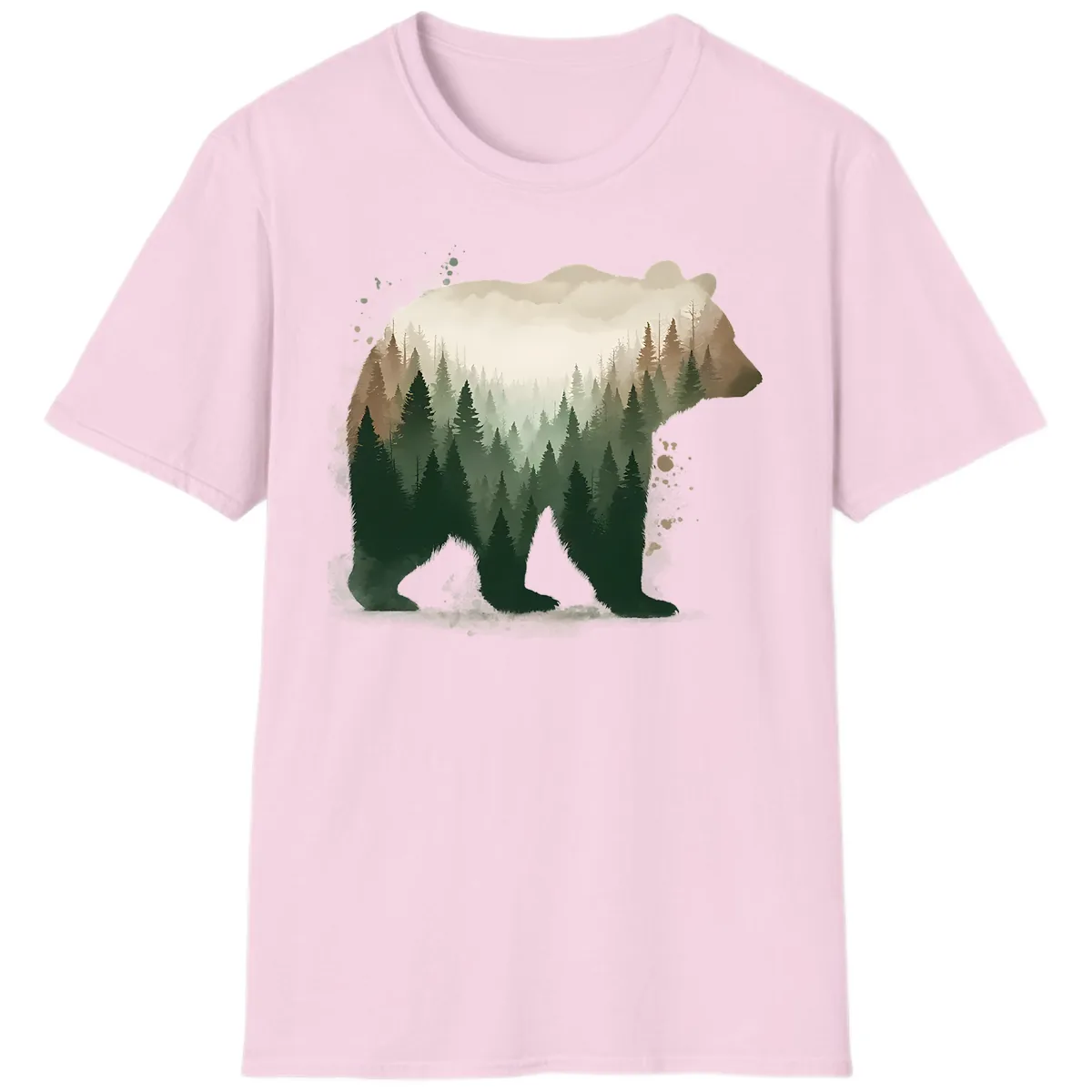 Bear Within The Forest Double Exposure T-Shirt in Light Pink