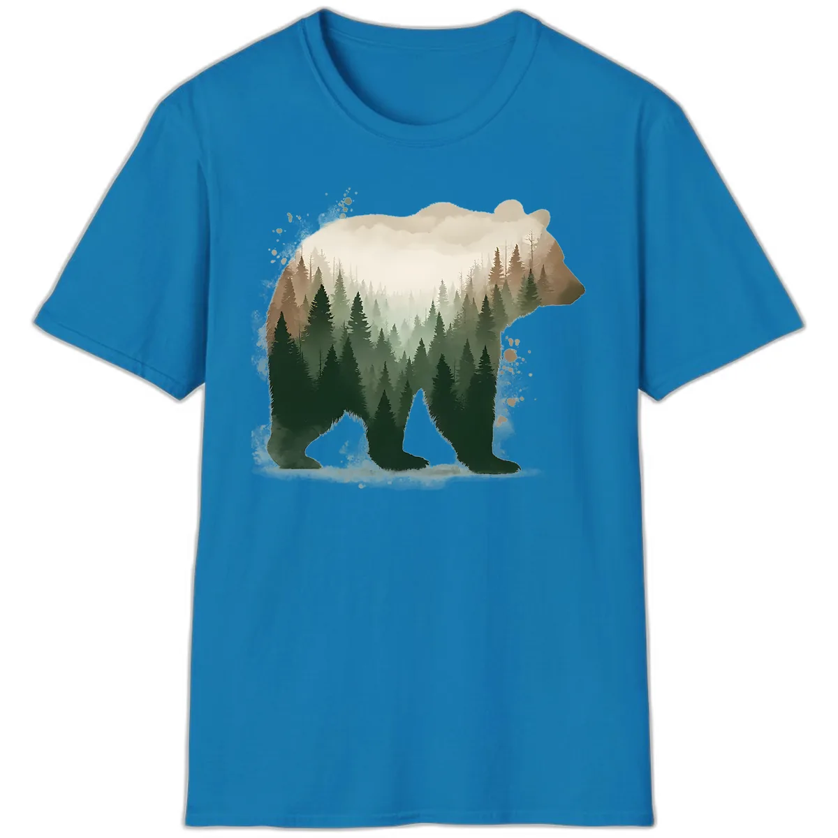 Bear Within The Forest Double Exposure T-Shirt in Sapphire
