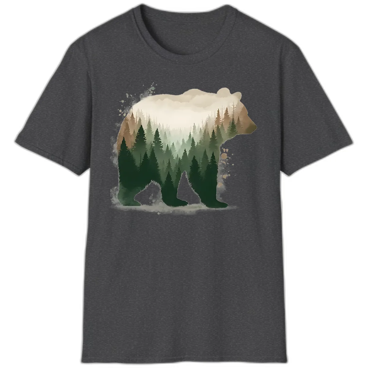 Bear Within The Forest Double Exposure T-Shirt in Dark Heather