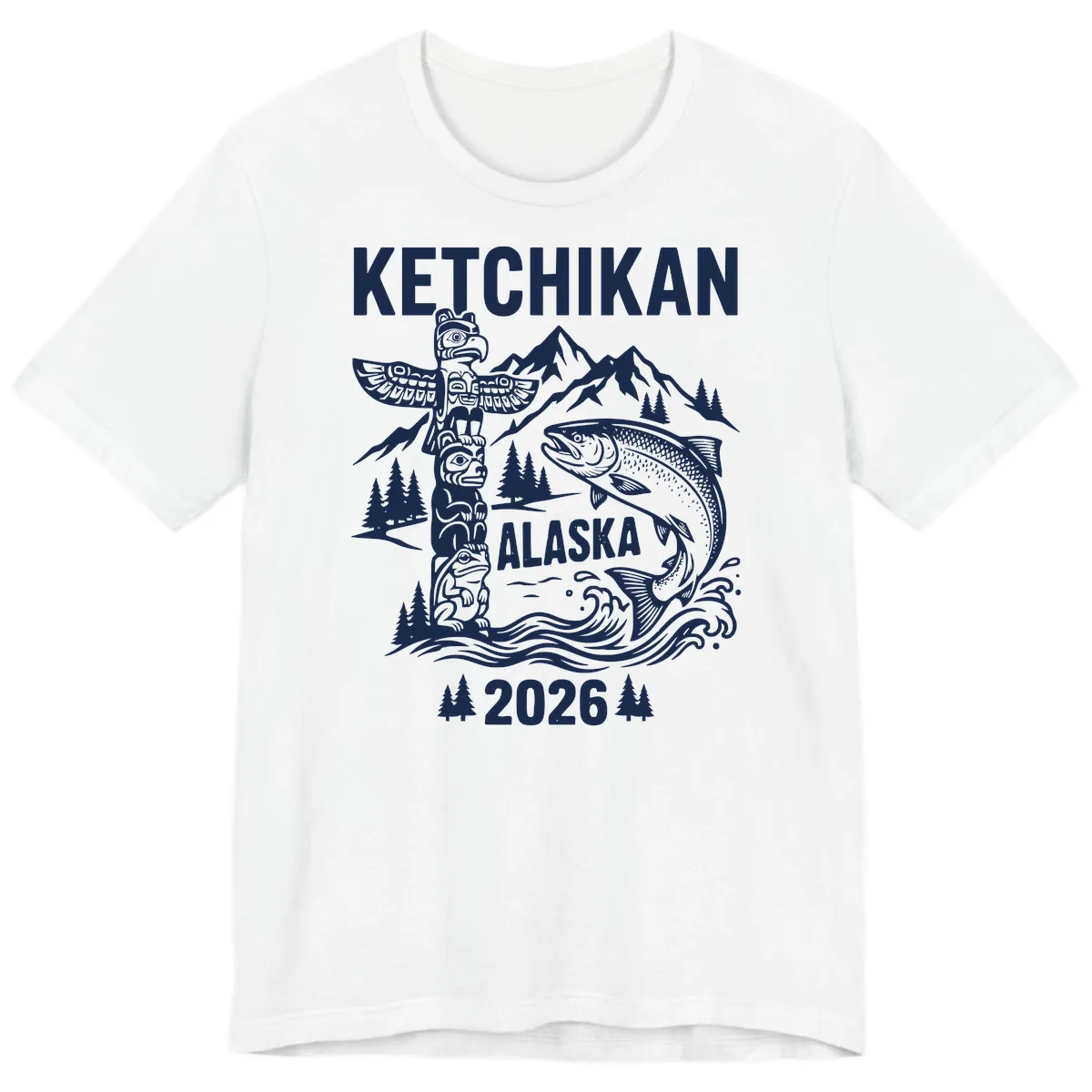 Ketchikan Alaska Totem & Salmon Premium T-Shirt in White