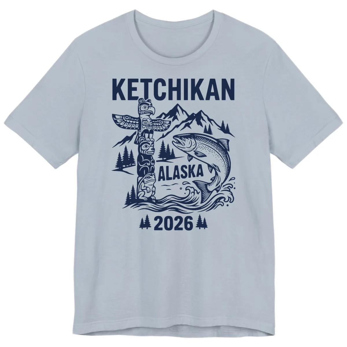 Ketchikan Alaska Totem & Salmon Premium T-Shirt in Light Blue