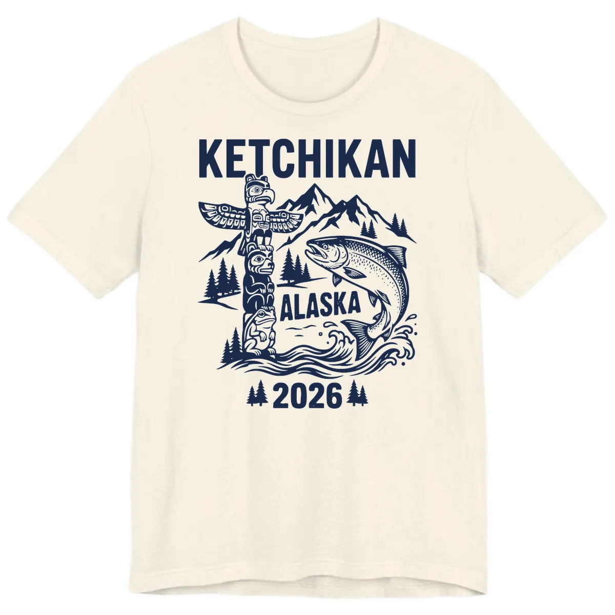 Ketchikan Alaska Totem & Salmon Premium T-Shirt in Natural