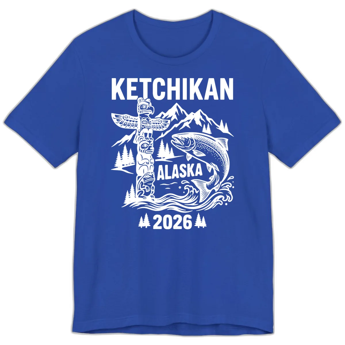 Ketchikan Alaska Totem & Salmon Premium T-Shirt in True Royal