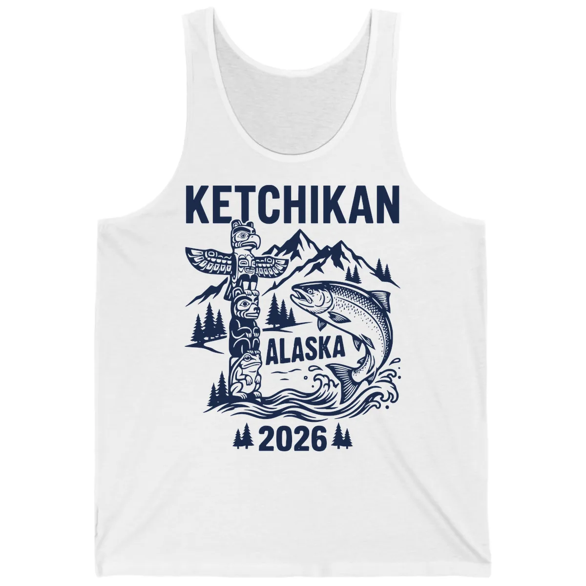Ketchikan Alaska Totem & Salmon Tank in White