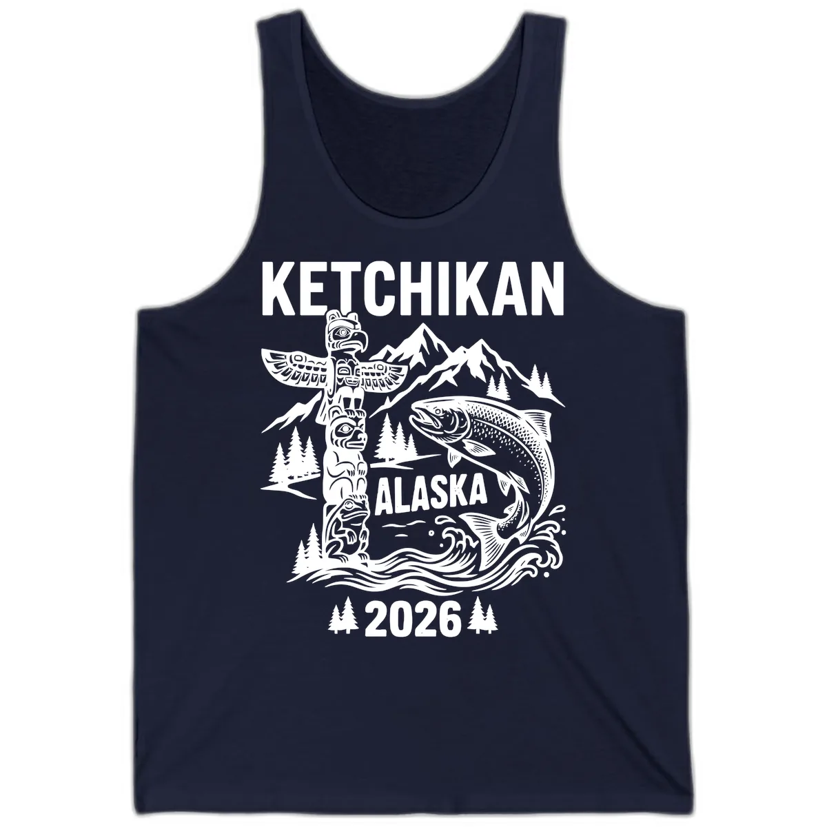 Ketchikan Alaska Totem & Salmon Tank in Navy