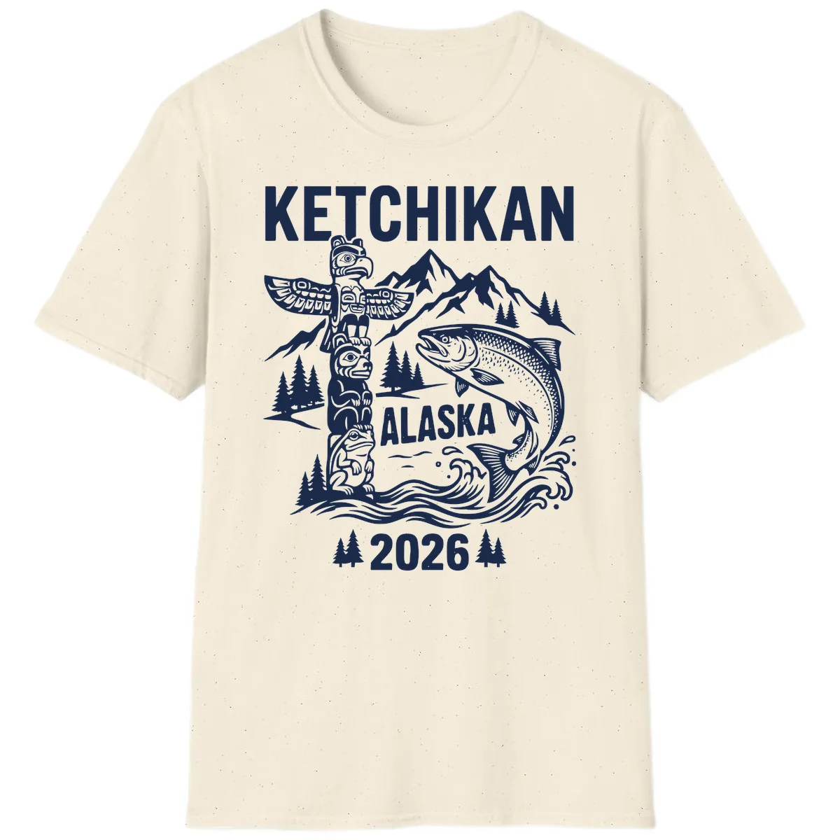 Ketchikan Alaska Totem & Salmon T-Shirt in Natural