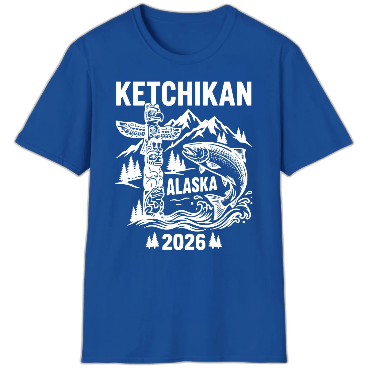 Ketchikan Alaska Totem & Salmon T-Shirt in Royal