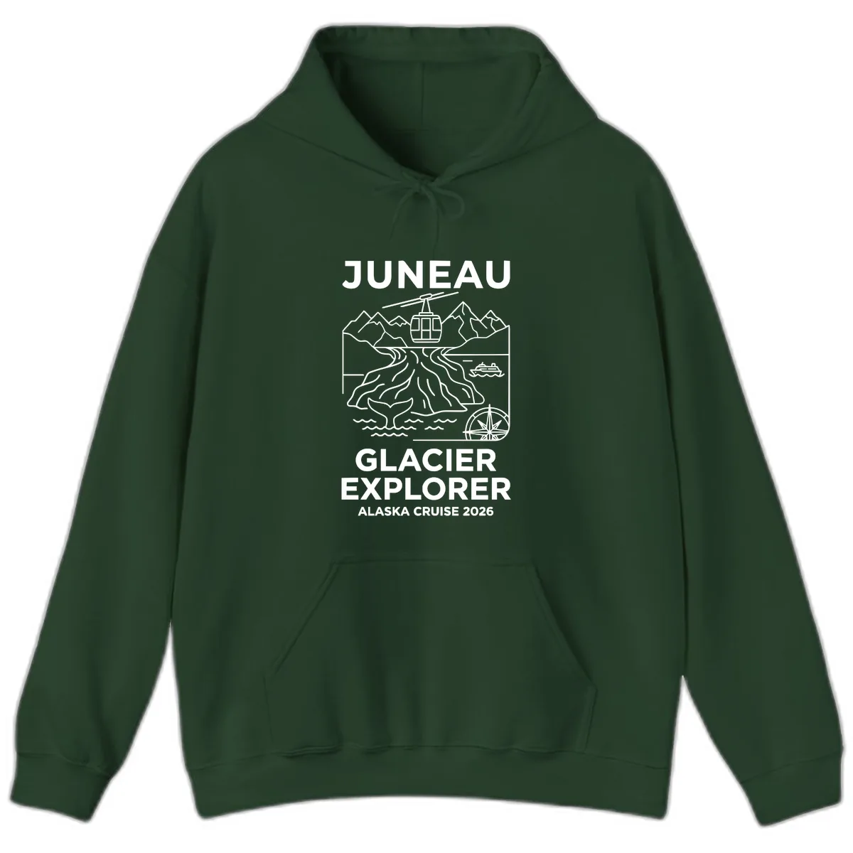 Juneau Glacier Explorer Alaska Cruise Hoodie in Forest Green