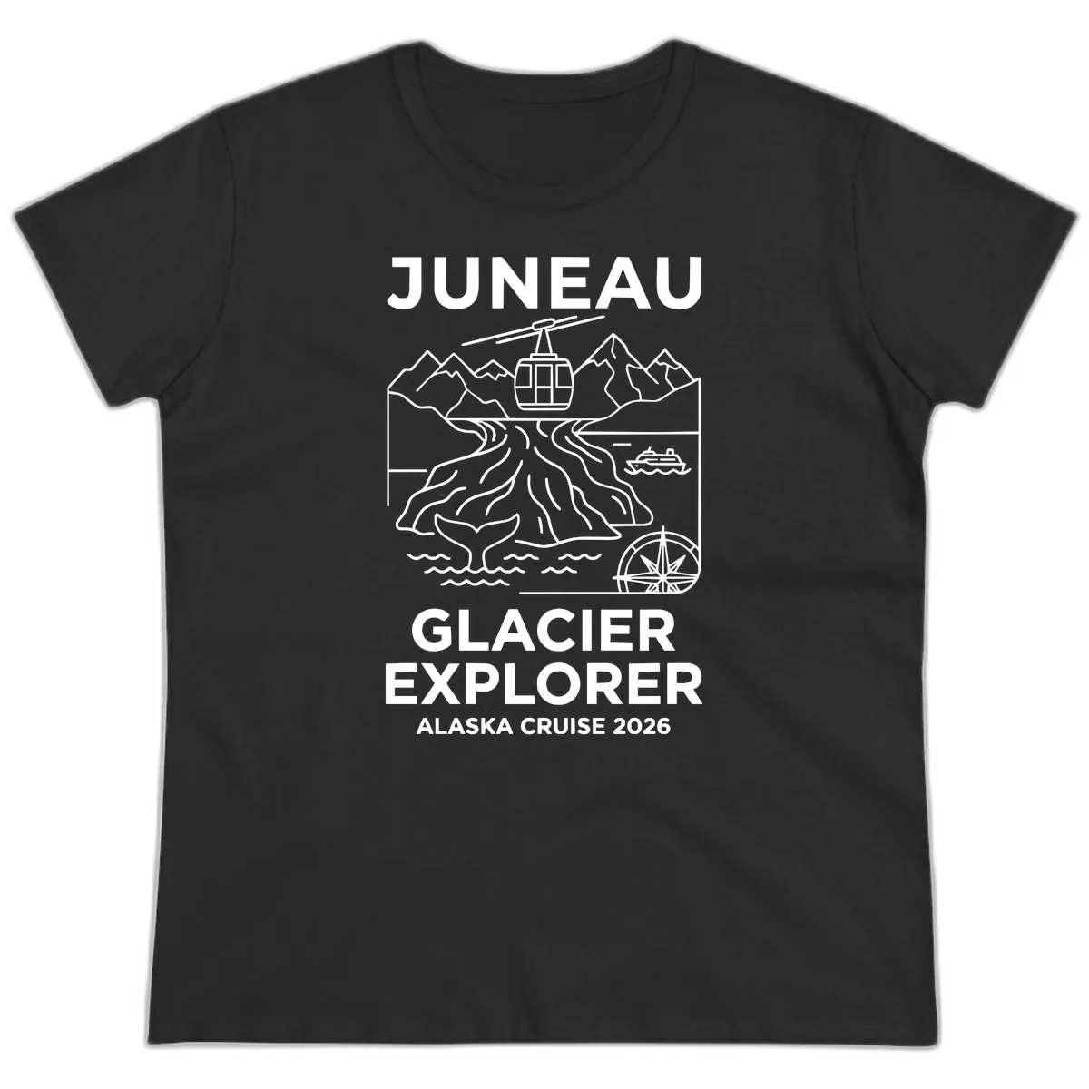 Juneau Glacier Explorer Alaska Cruise Ladies Tee in Black