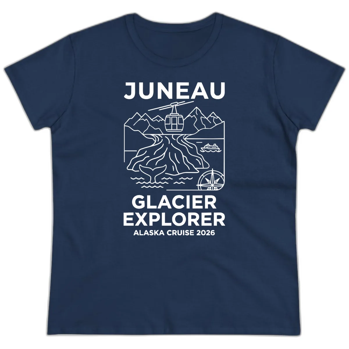 Juneau Glacier Explorer Alaska Cruise Ladies Tee in Navy
