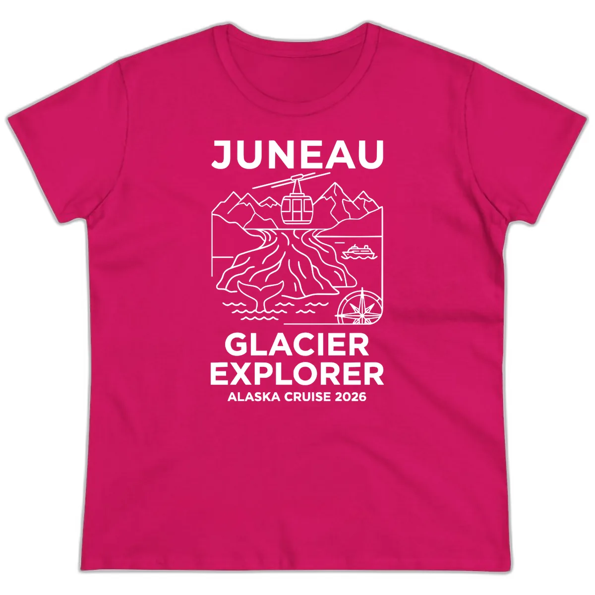 Juneau Glacier Explorer Alaska Cruise Ladies Tee in Heliconia