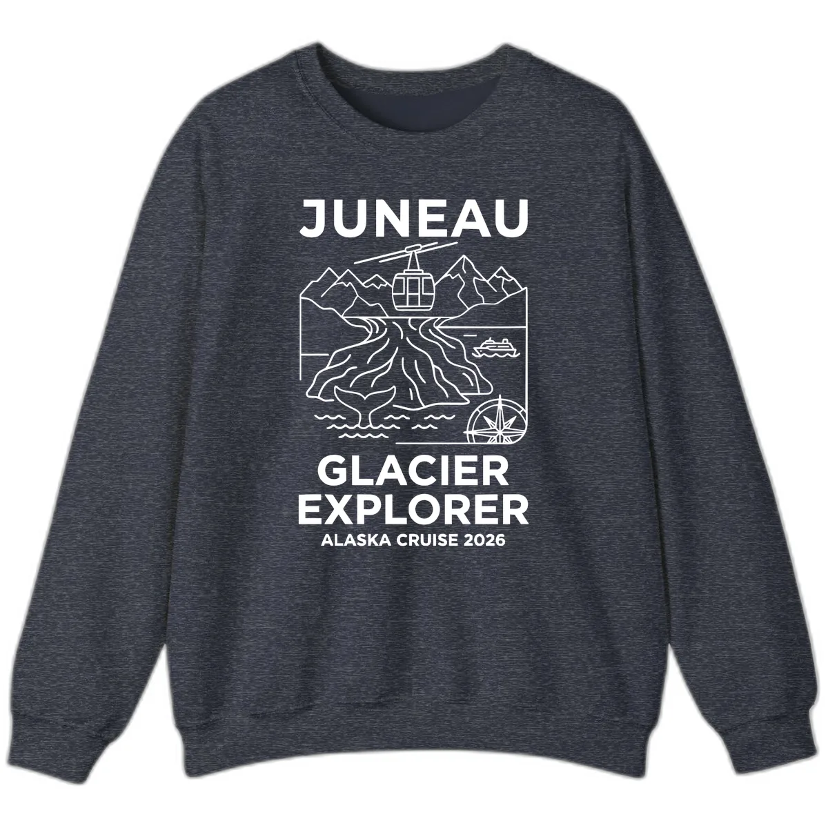Juneau Glacier Explorer Alaska Cruise Sweatshirt in Heather Sport Dark Navy