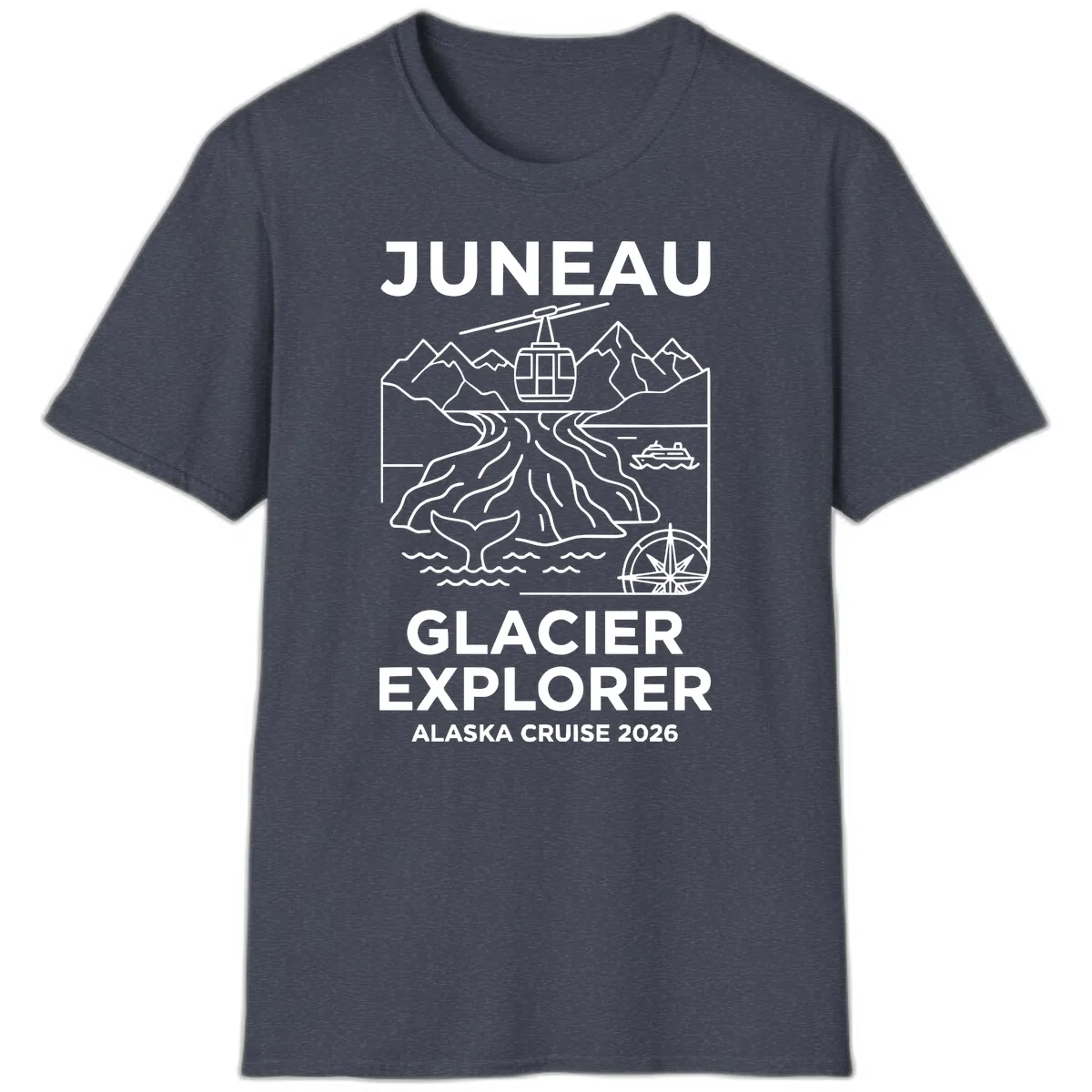 Juneau Glacier Explorer Alaska Cruise T-Shirt in Heather Navy