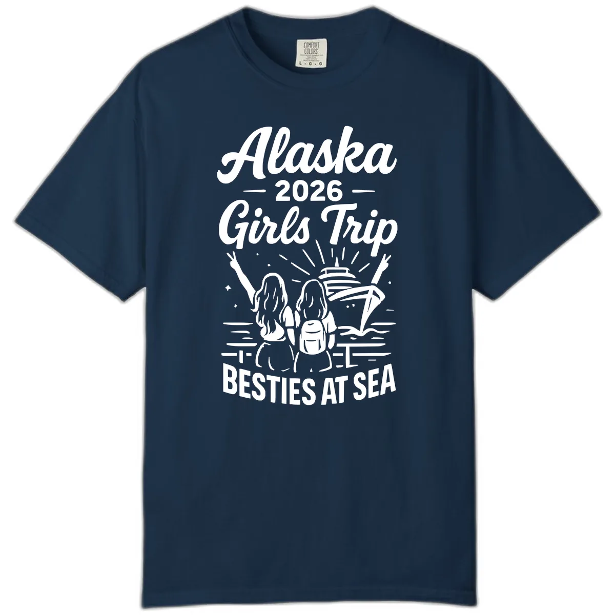 Alaska Girls Trip Besties At Sea Comfort Color in True Navy