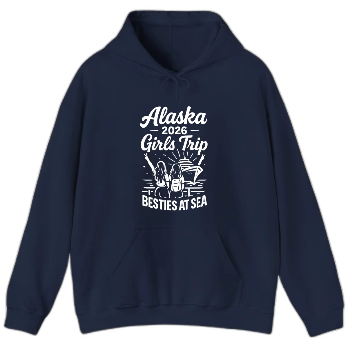 Alaska Girls Trip Besties At Sea Hoodie in Navy