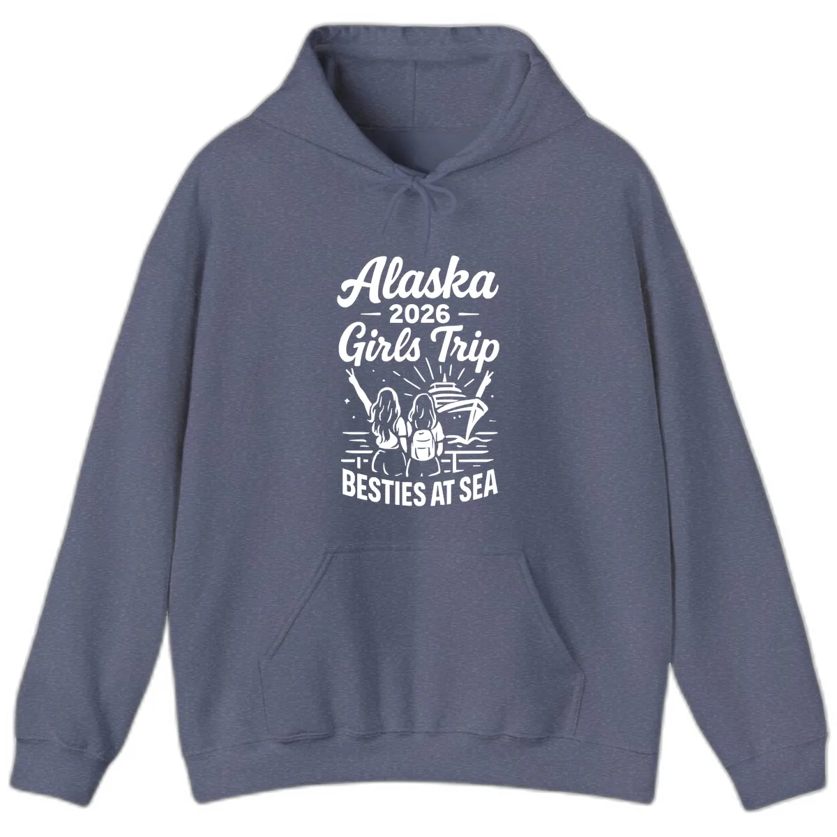 Alaska Girls Trip Besties At Sea Hoodie in Heather Navy