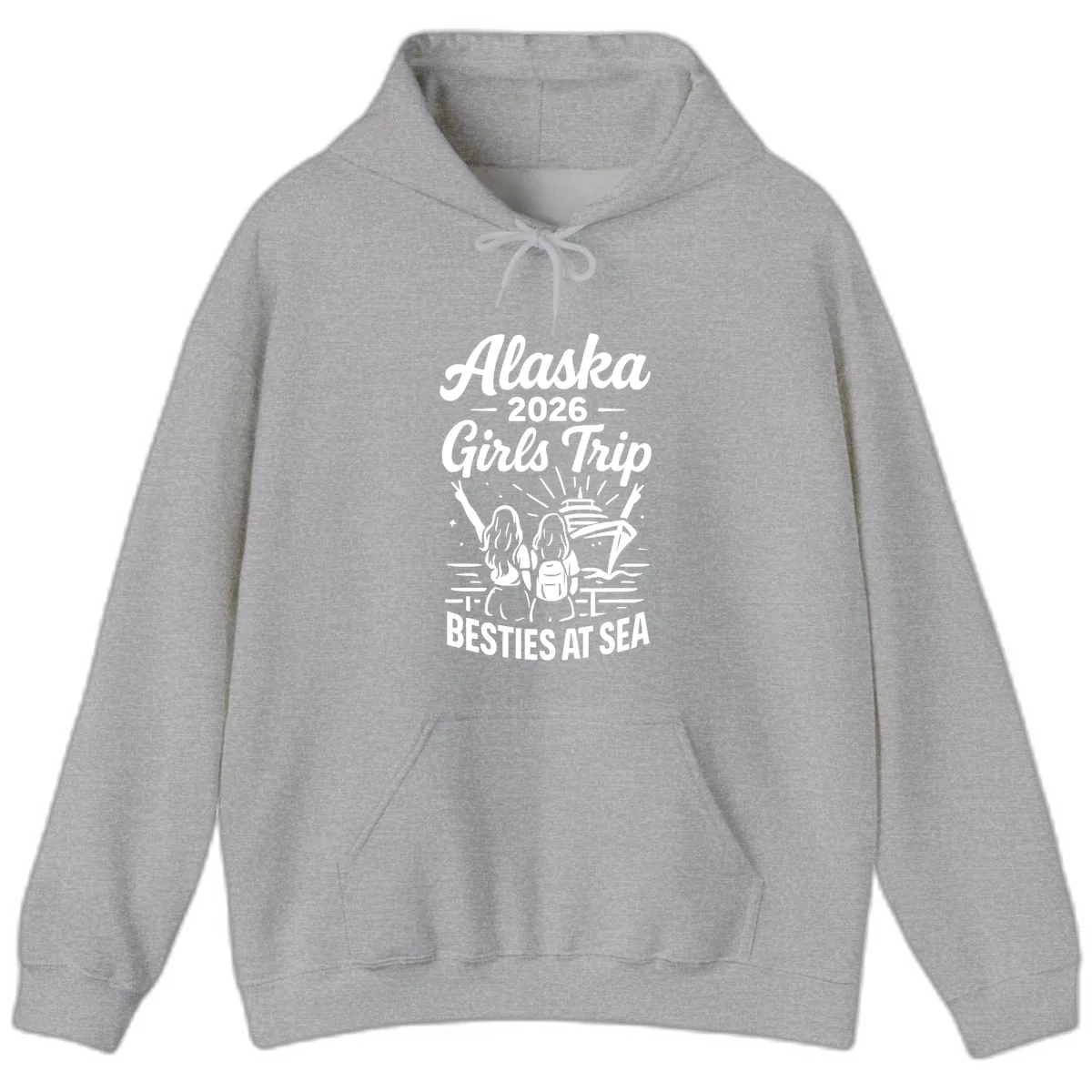 Alaska Girls Trip Besties At Sea Hoodie in Sport Grey