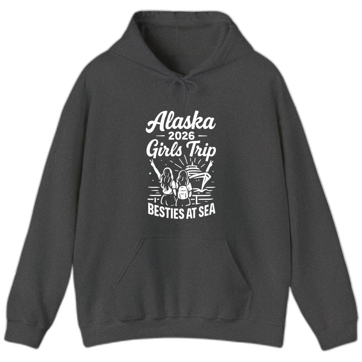 Alaska Girls Trip Besties At Sea Hoodie in Dark Heather