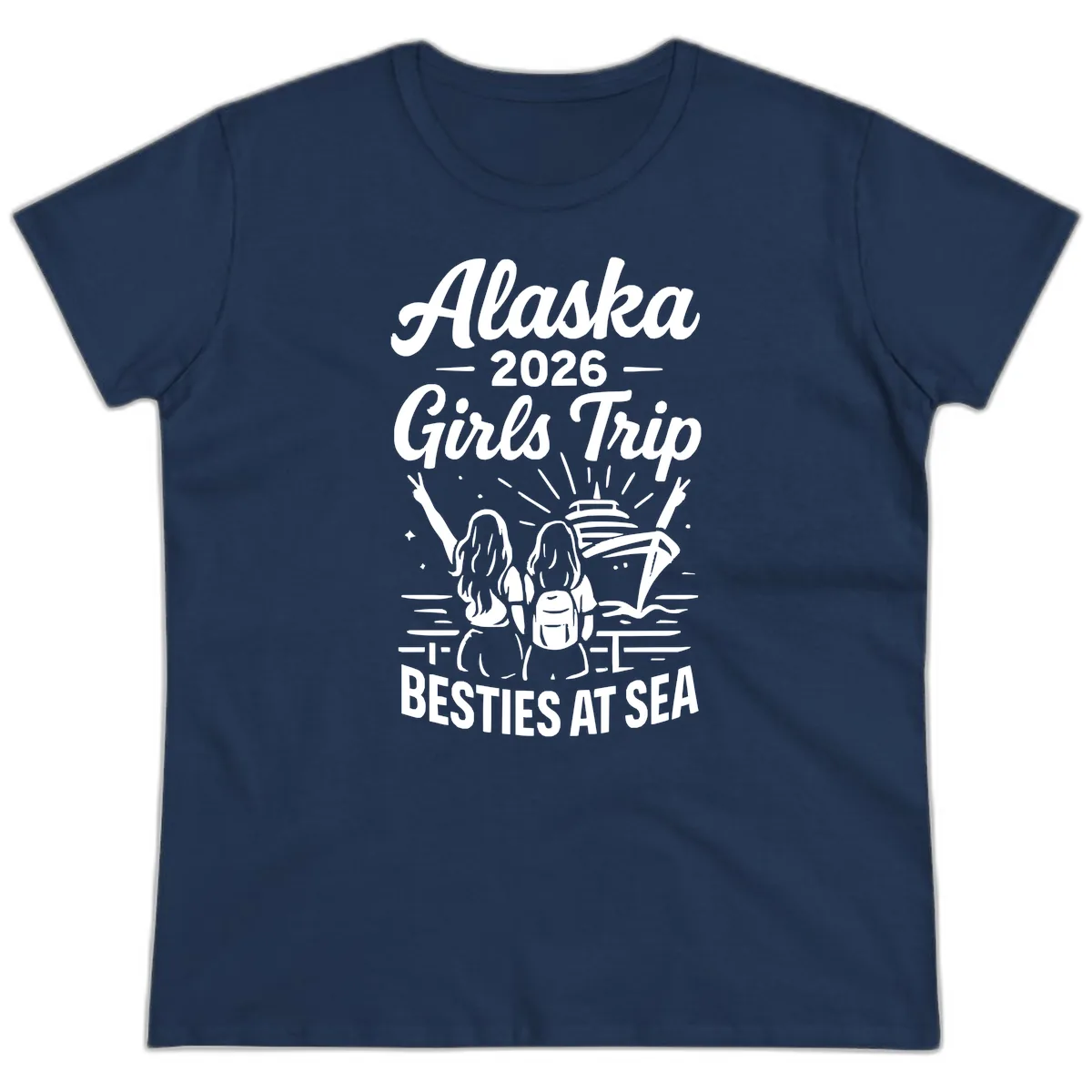 Alaska Girls Trip Besties At Sea Ladies Tee in Navy