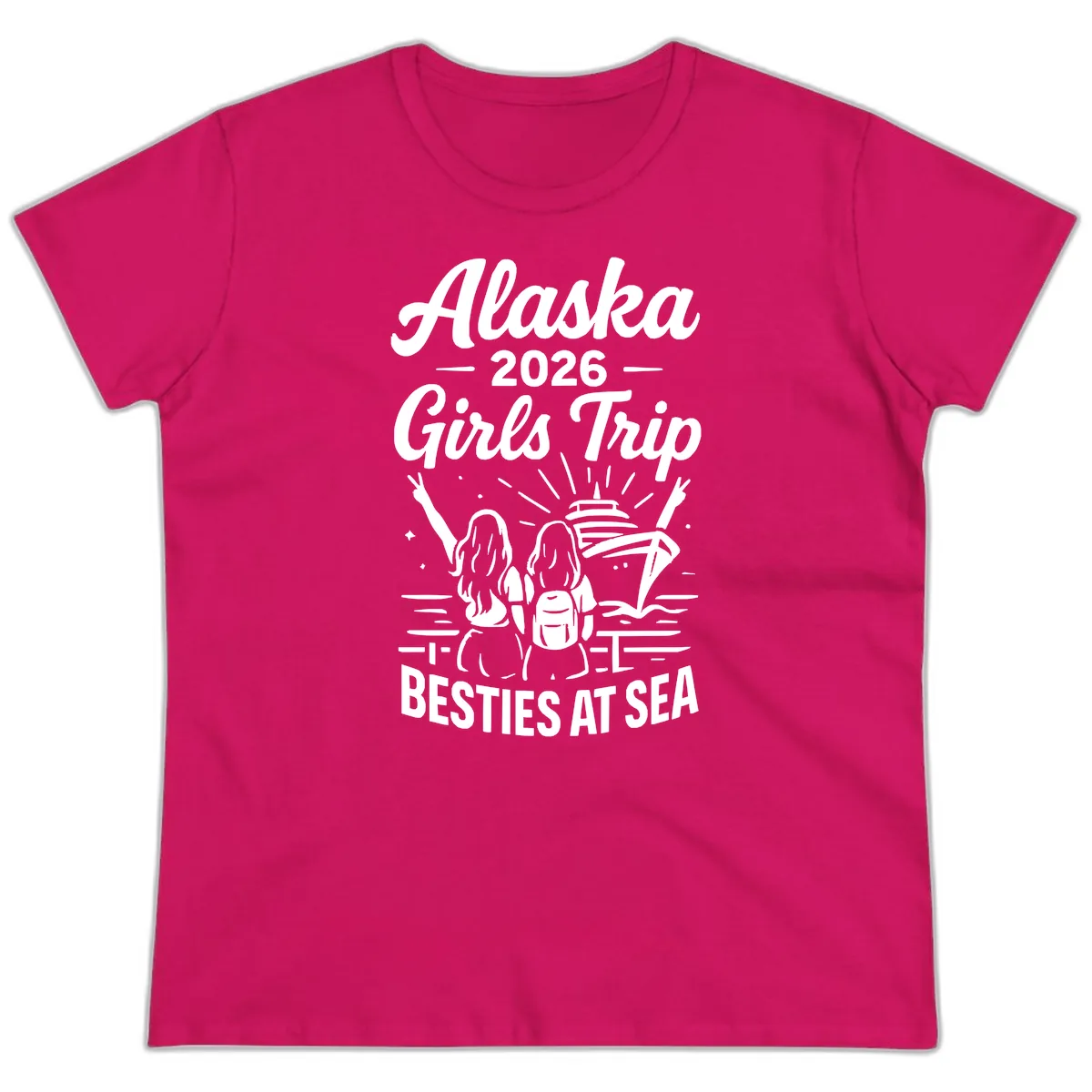 Alaska Girls Trip Besties At Sea Ladies Tee in Heliconia