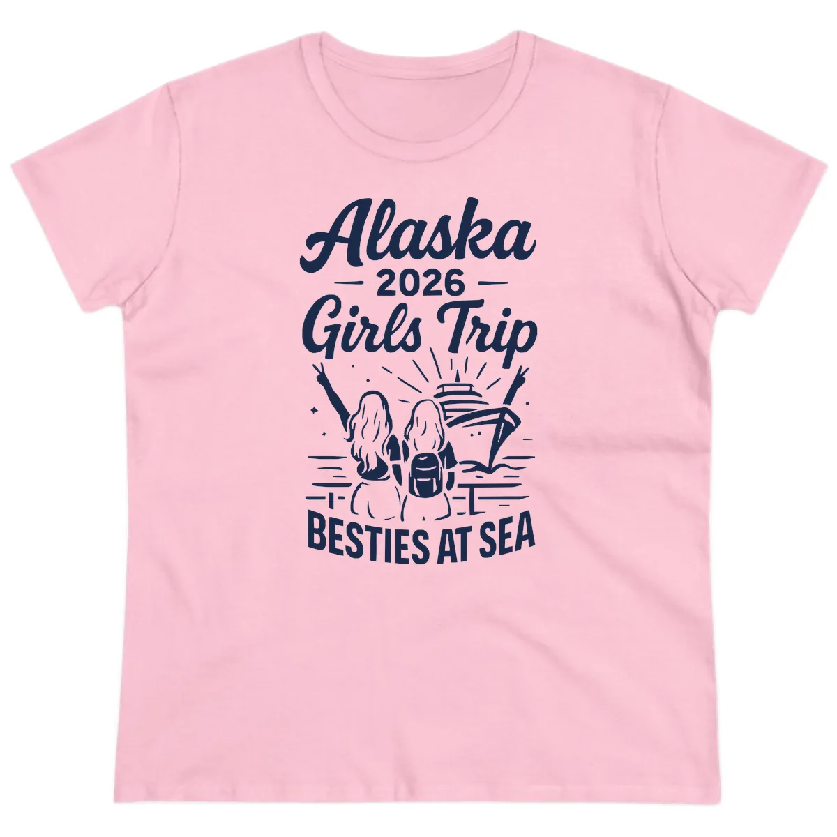 Alaska Girls Trip Besties At Sea Ladies Tee in Light Pink