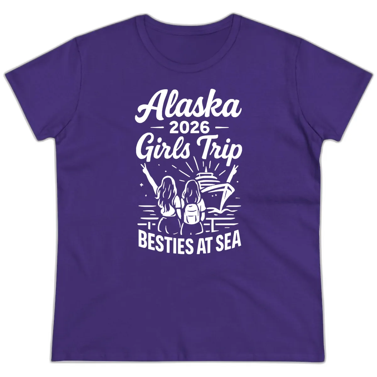Alaska Girls Trip Besties At Sea Ladies Tee in Purple