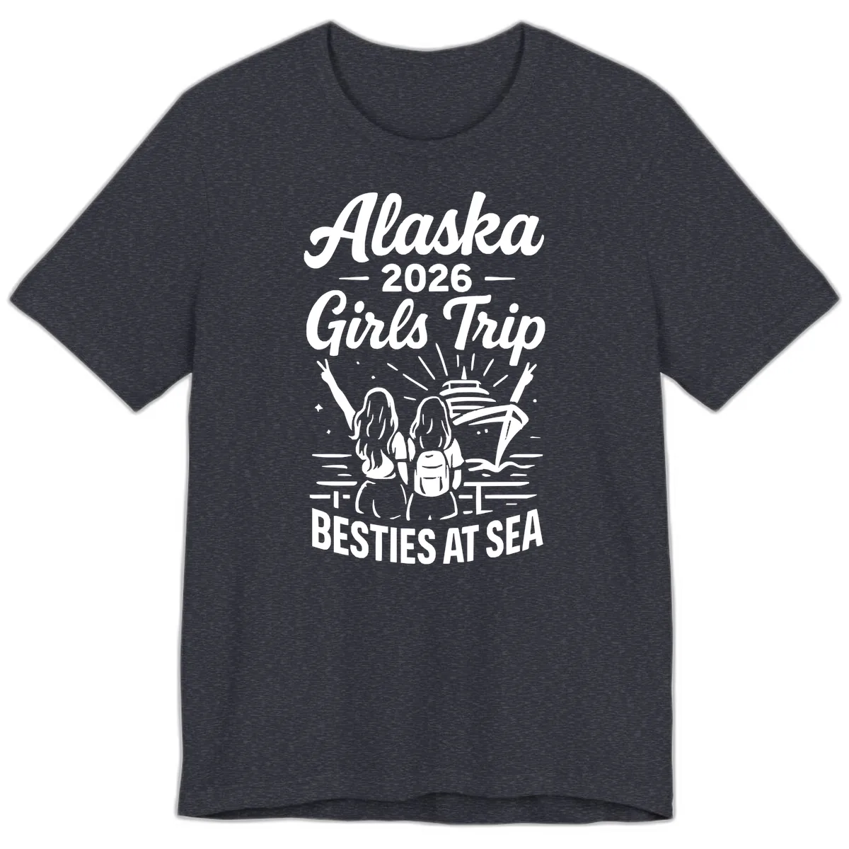 Alaska Girls Trip Besties At Sea Premium T-Shirt in Heather Navy