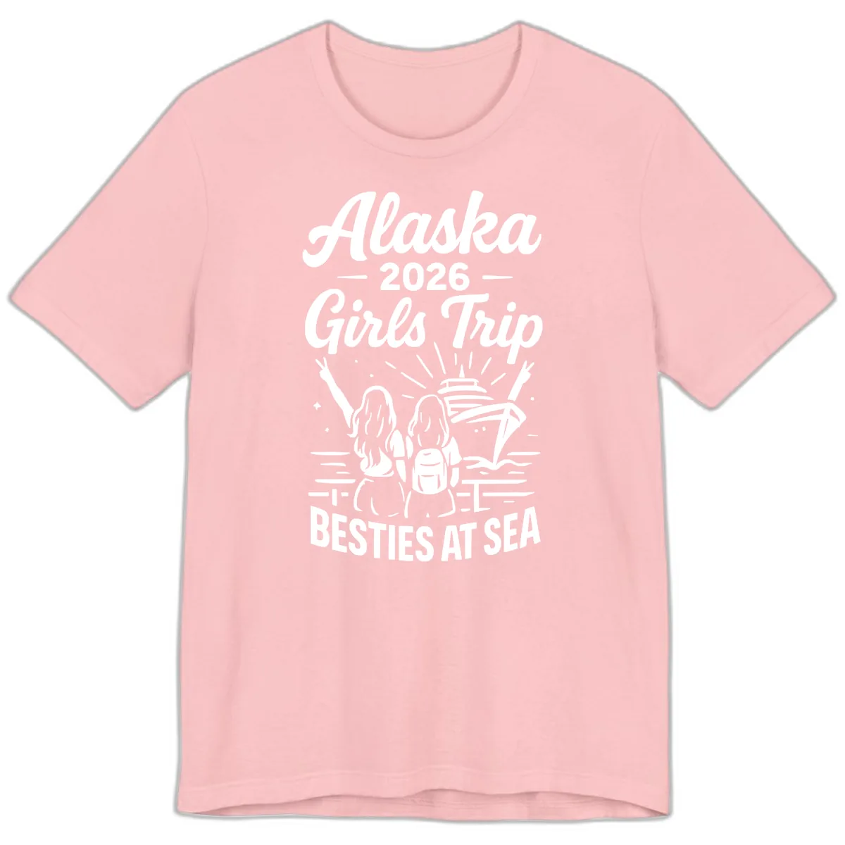 Alaska Girls Trip Besties At Sea Premium T-Shirt in Pink