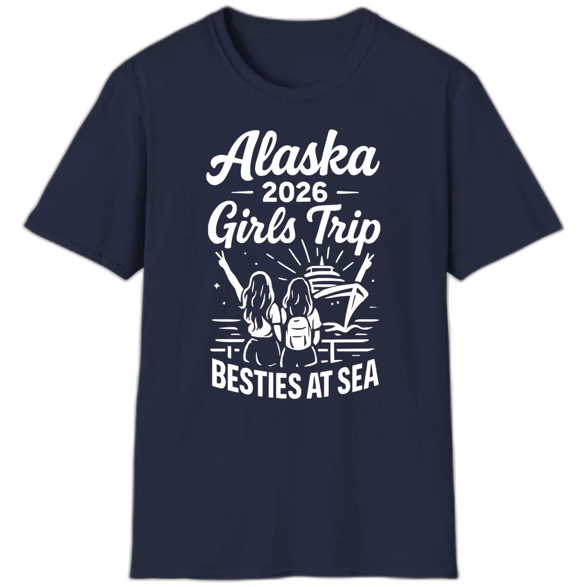 Alaska Girls Trip Besties At Sea T-Shirt in Navy