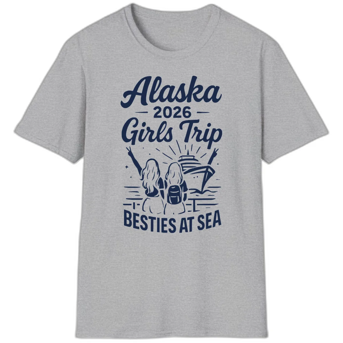 Alaska Girls Trip Besties At Sea T-Shirt in Sport Grey