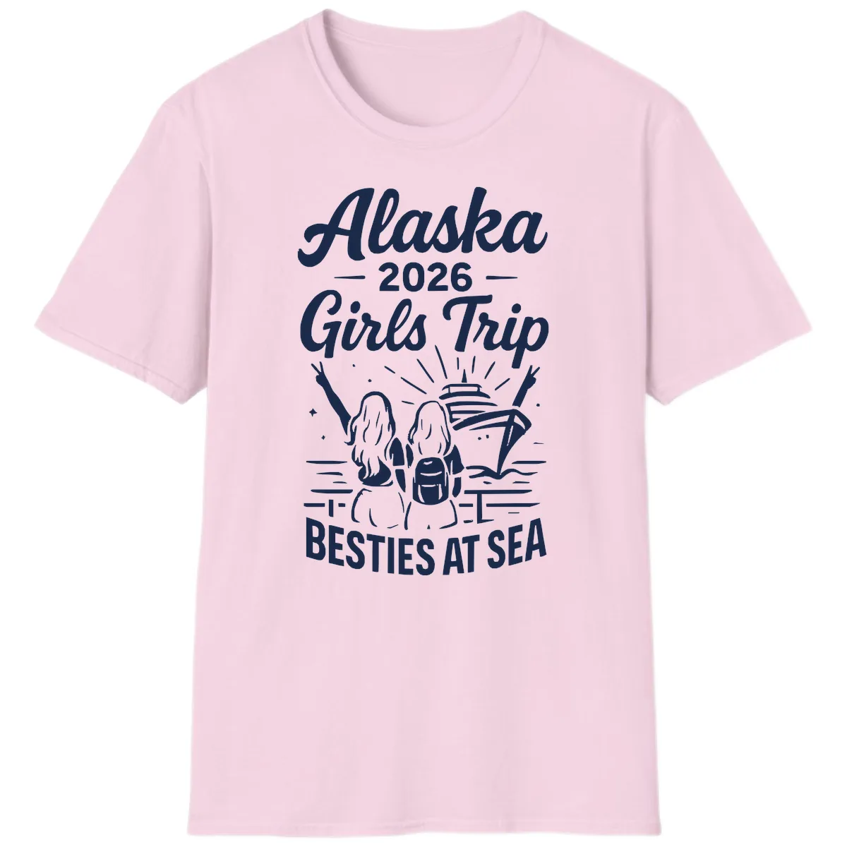 Alaska Girls Trip Besties At Sea T-Shirt in Light Pink
