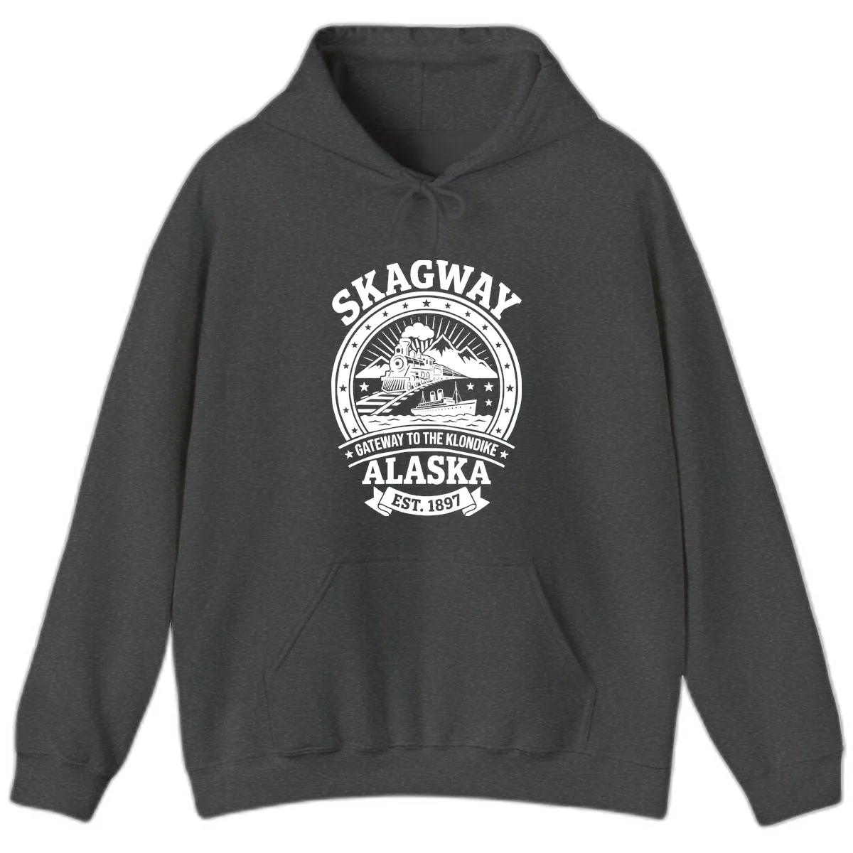 Skagway Gateway to the Klondike Hoodie in Dark Heather