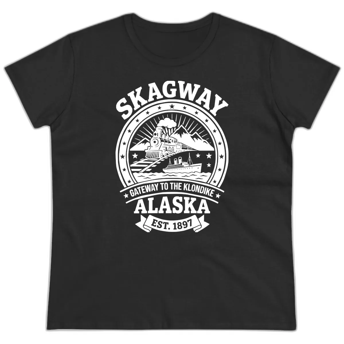 Skagway Gateway to the Klondike Ladies Tee in Black