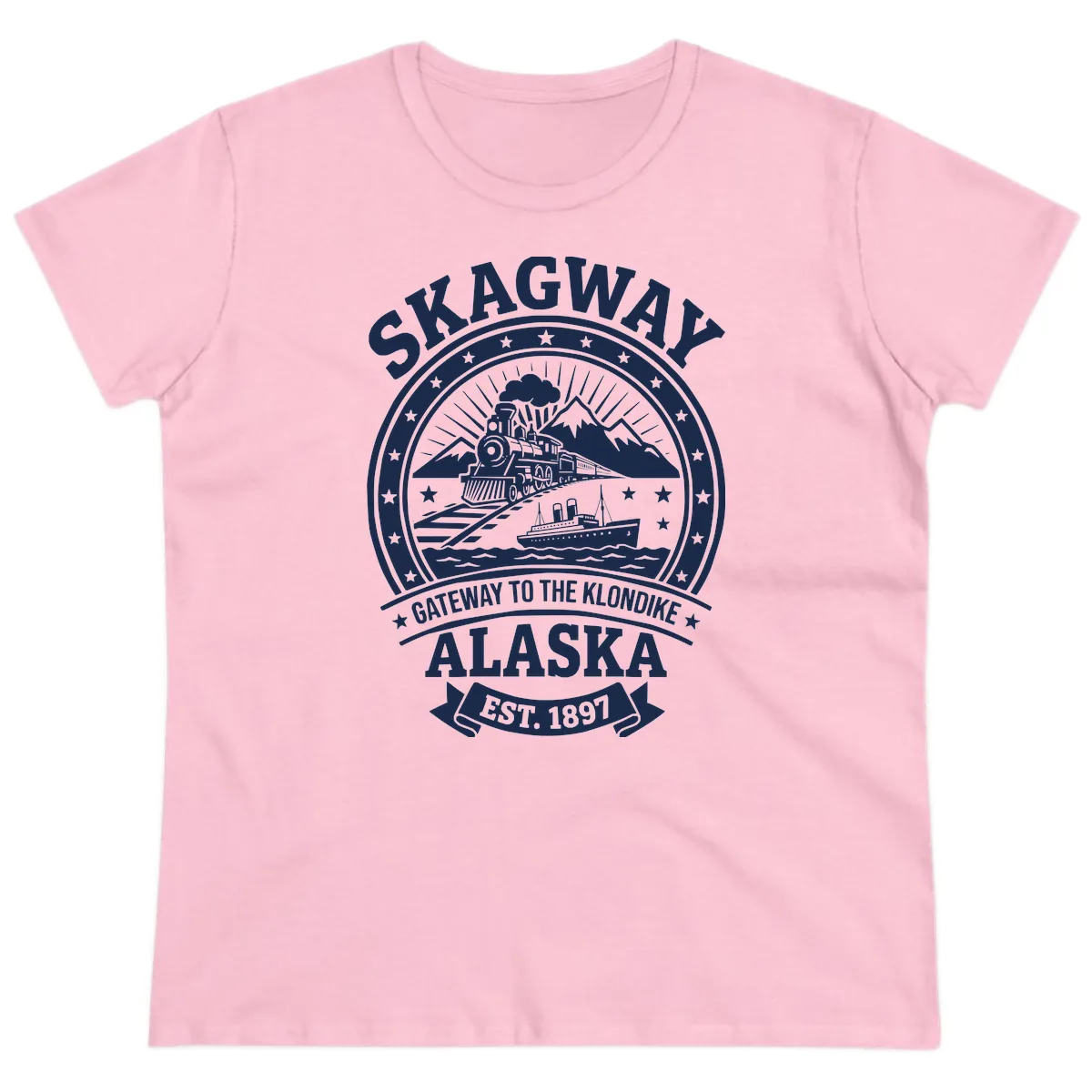 Skagway Gateway to the Klondike Ladies Tee in Light Pink