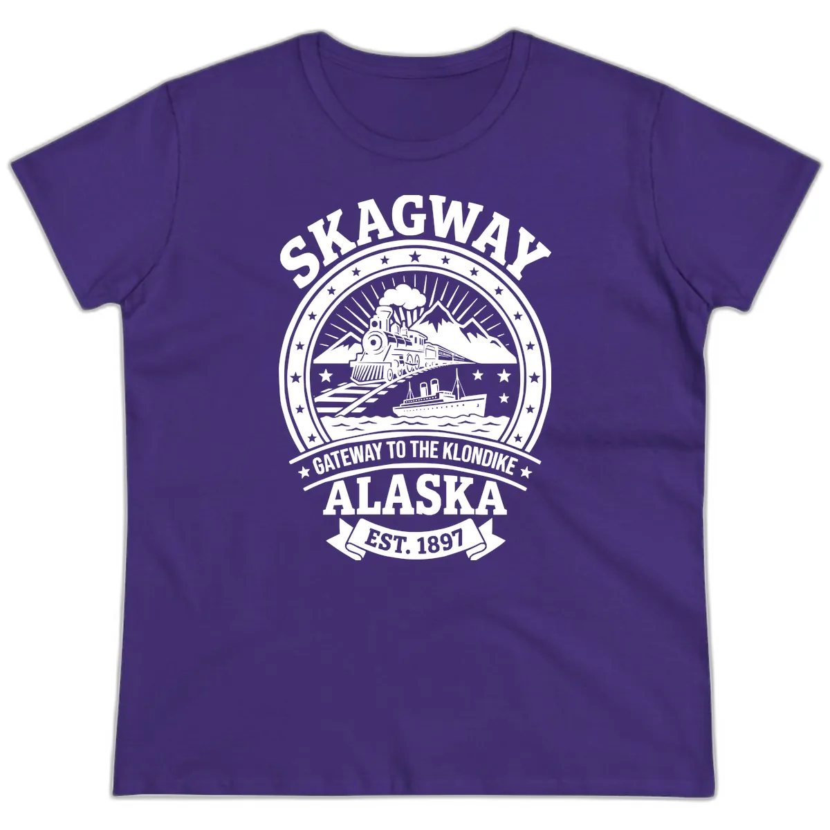Skagway Gateway to the Klondike Ladies Tee in Purple