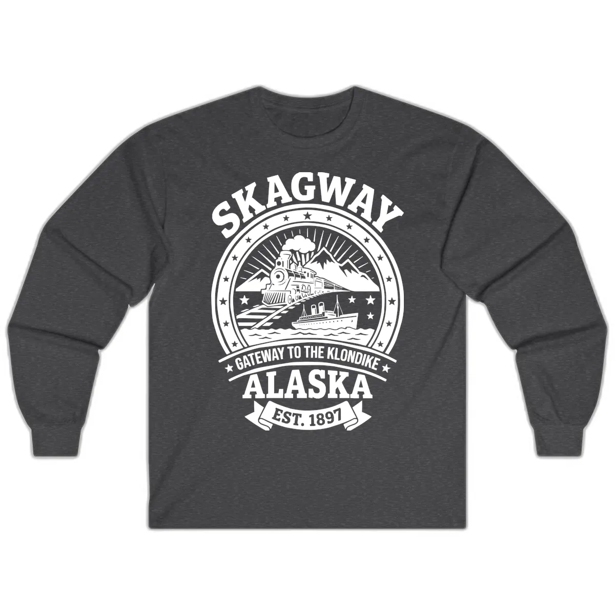 Skagway Gateway to the Klondike Long Sleeve in Dark Heather