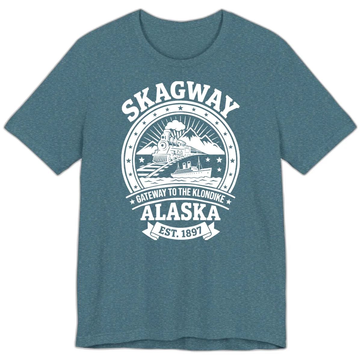 Skagway Gateway to the Klondike Premium T-Shirt in Heather Deep Teal