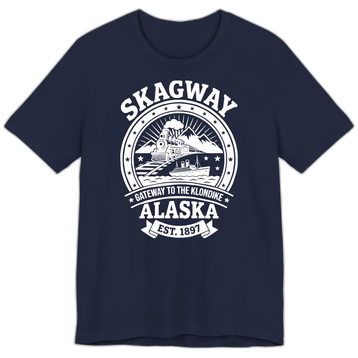Skagway Gateway to the Klondike Premium T-Shirt in Navy