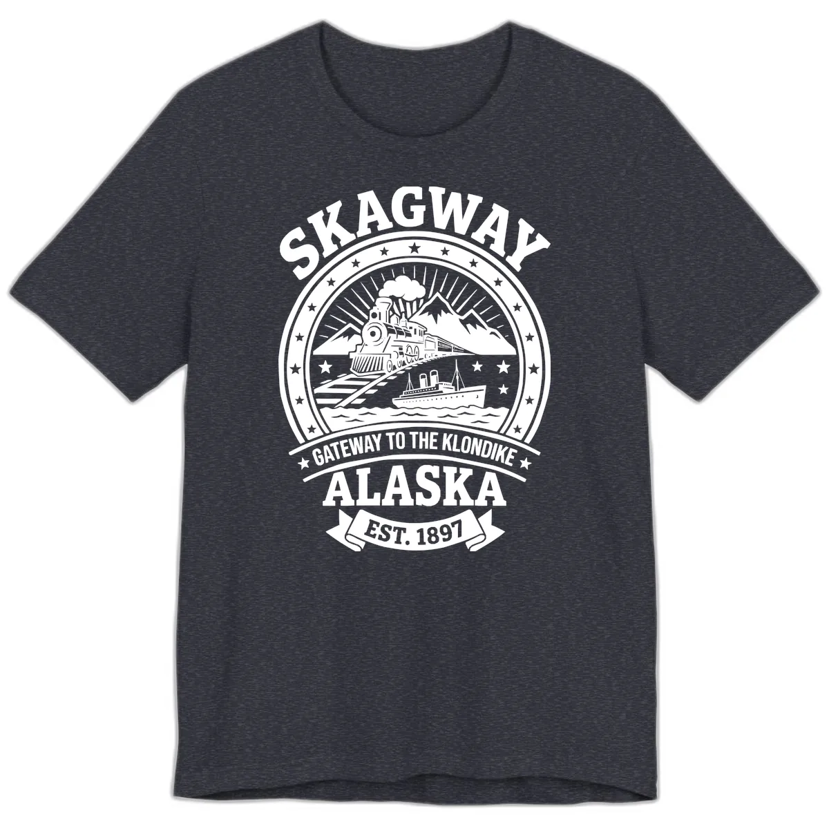 Skagway Gateway to the Klondike Premium T-Shirt in Heather Navy