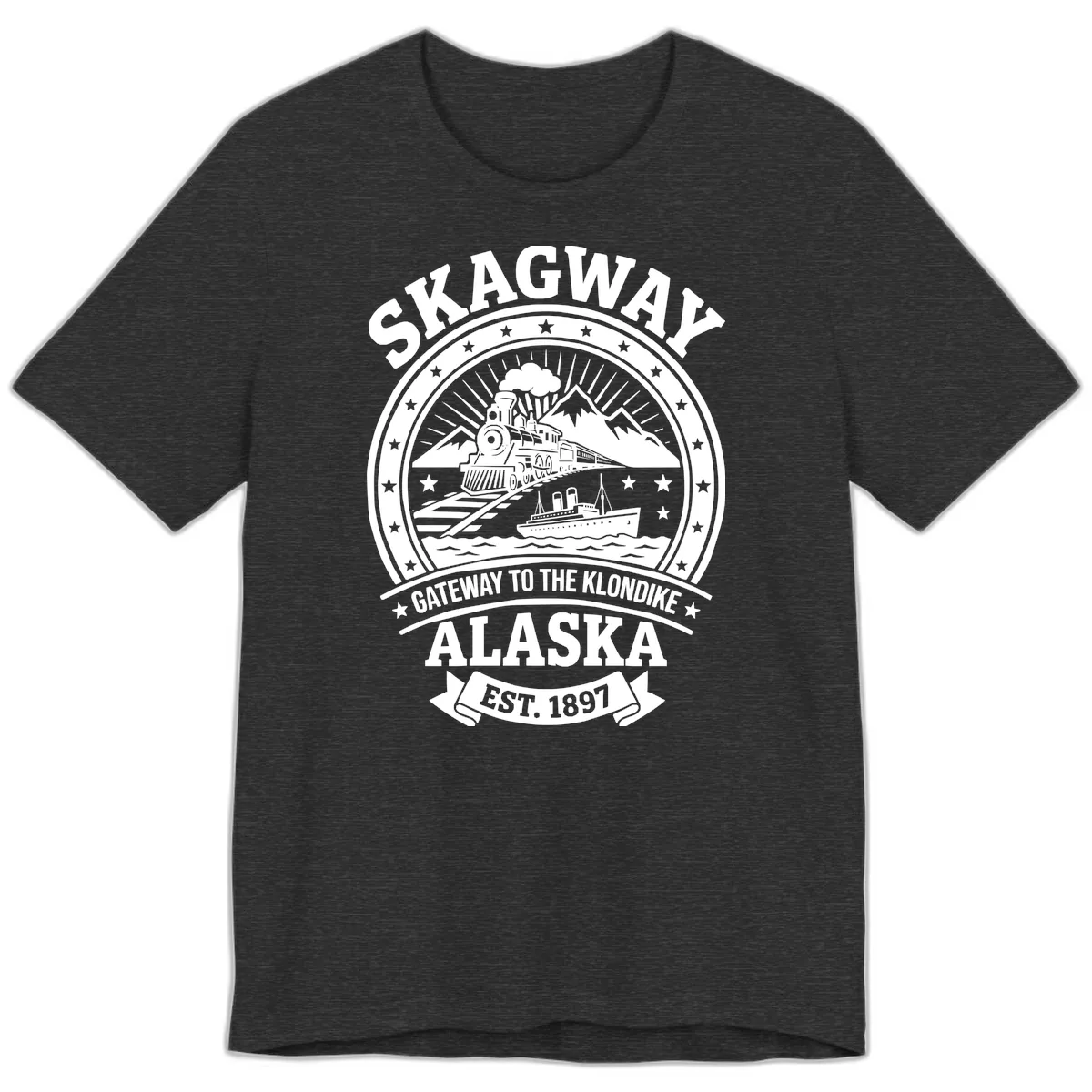 Skagway Gateway to the Klondike Premium T-Shirt in Dark Grey Heather