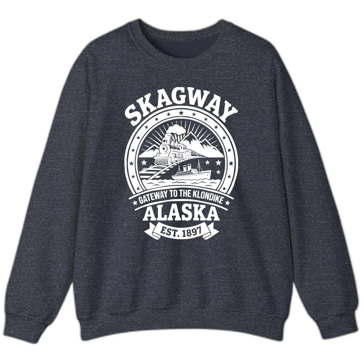 Skagway Gateway to the Klondike Sweatshirt in Heather Sport Dark Navy