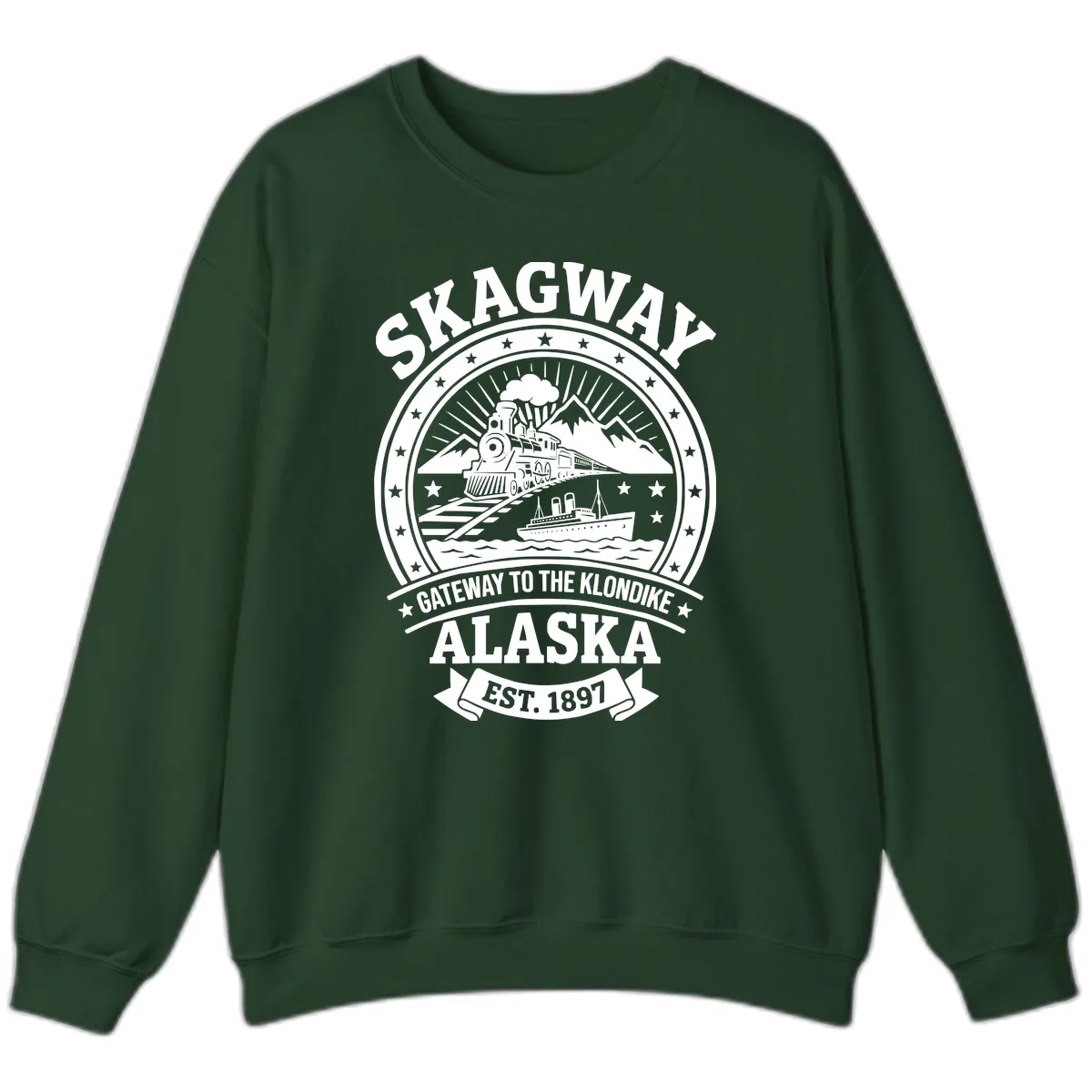 Skagway Gateway to the Klondike Sweatshirt in Forest Green
