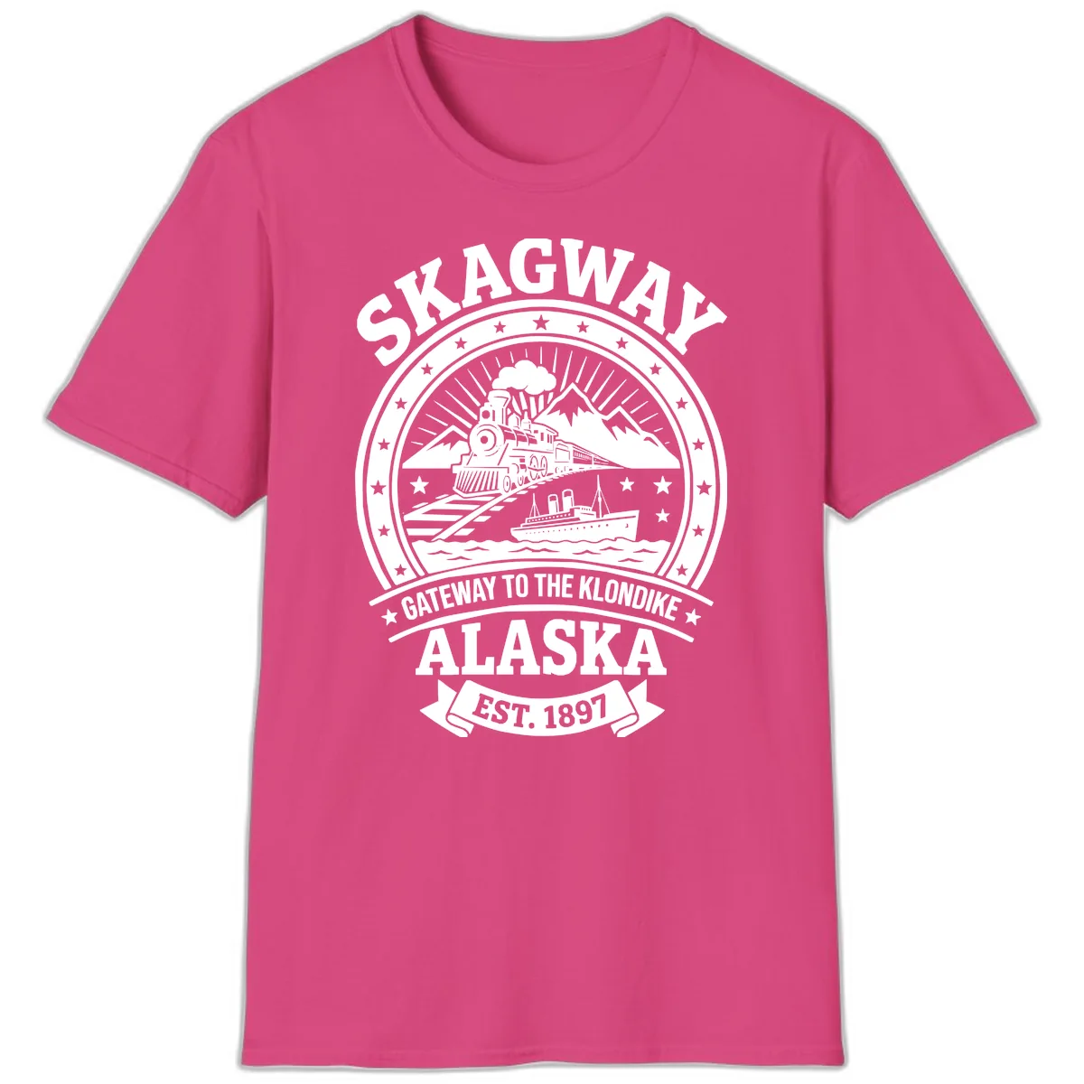 Skagway Gateway to the Klondike T-Shirt in Heliconia