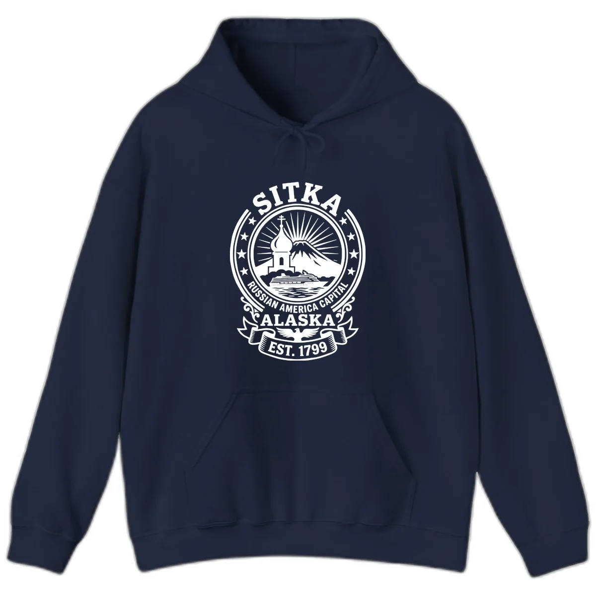 Sitka Russian America Capital Badge Hoodie in Navy
