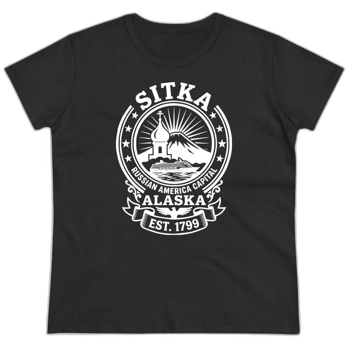 Sitka Russian America Capital Badge Ladies Tee in Black
