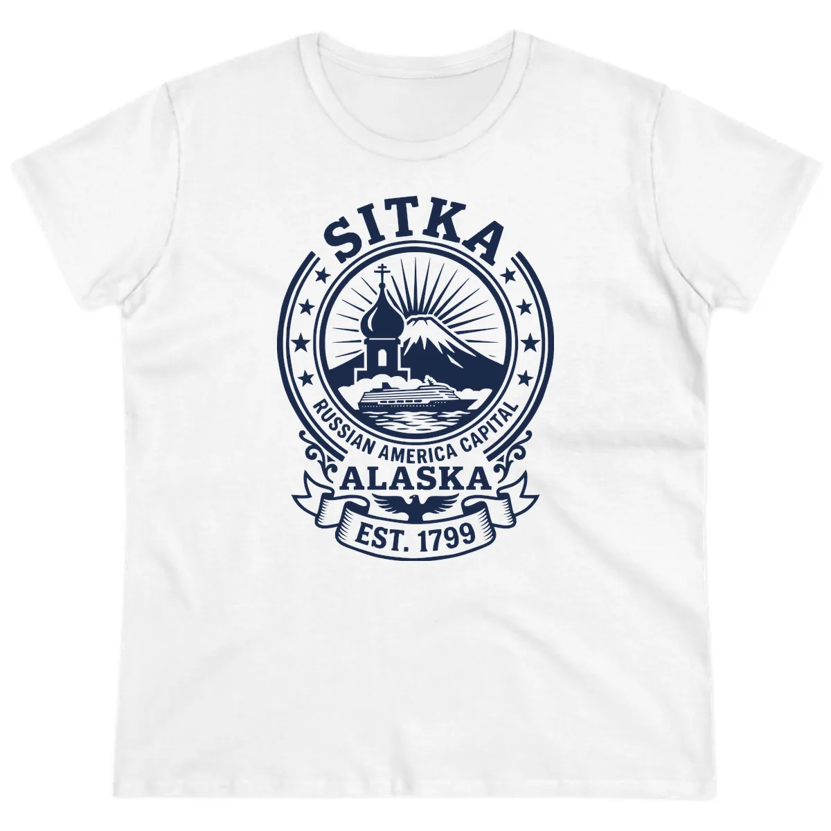 Sitka Russian America Capital Badge Ladies Tee in White